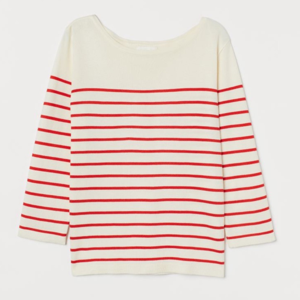 Fine-knit jumper - White/Red striped - Ladies, Size S-M
